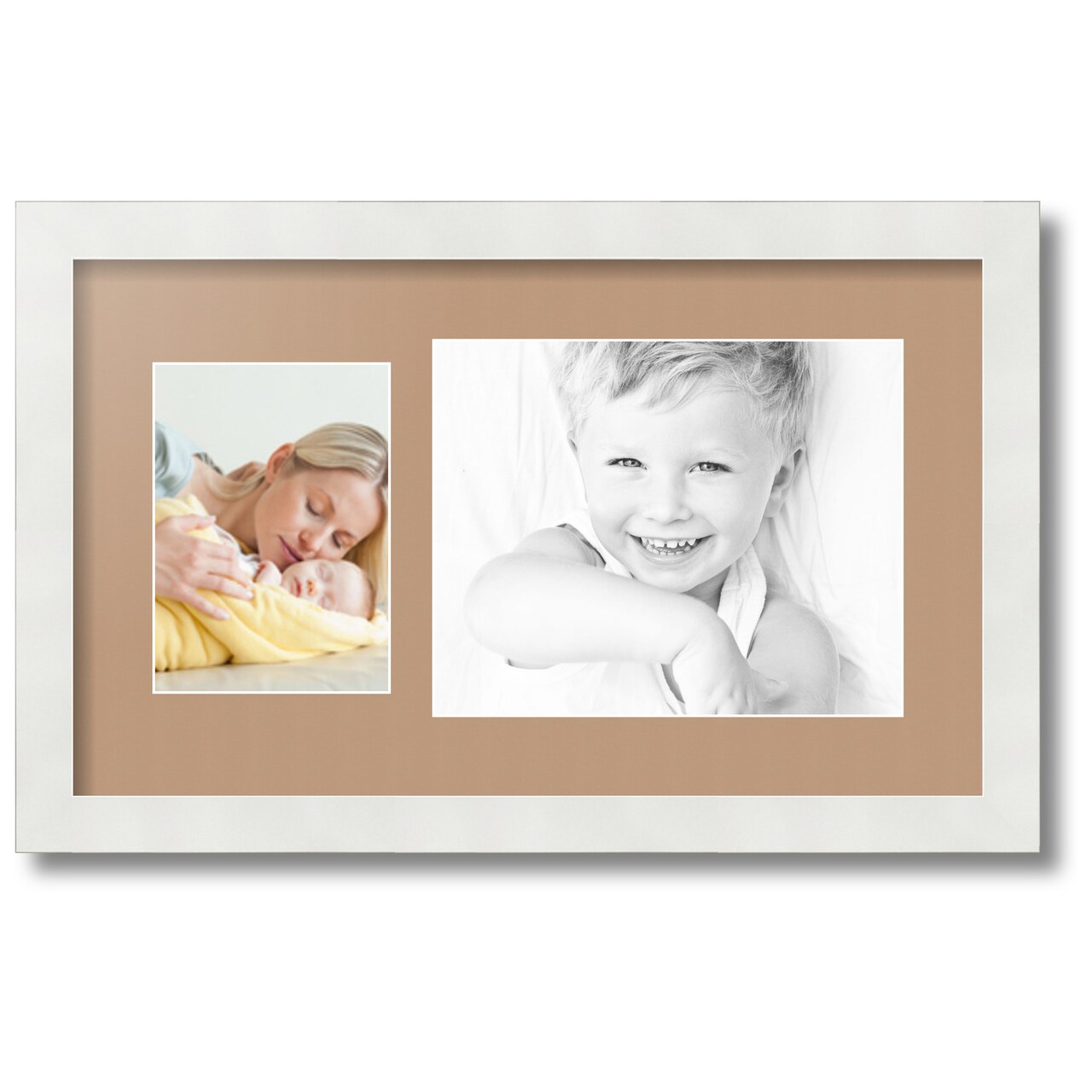 ArtToFrames Collage Photo Picture Frame with 1 - 5x7, 8x10 inch Openings, Framed in White with Over 62 Mat Color Options and Regular Glass (CSM-3966-166)